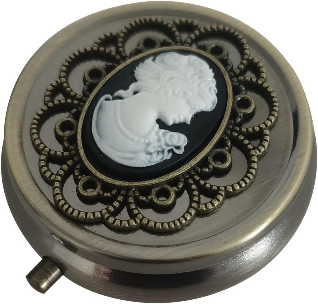 Pronksipillide korraldaja, kaasaskantav meditsiinikast tasku või rahakoti jaoks, dekoratiivne metallist vitamiinihoidja, klassikaline väike pillide konteiner, ainulaadne loominguline kingitus naistele