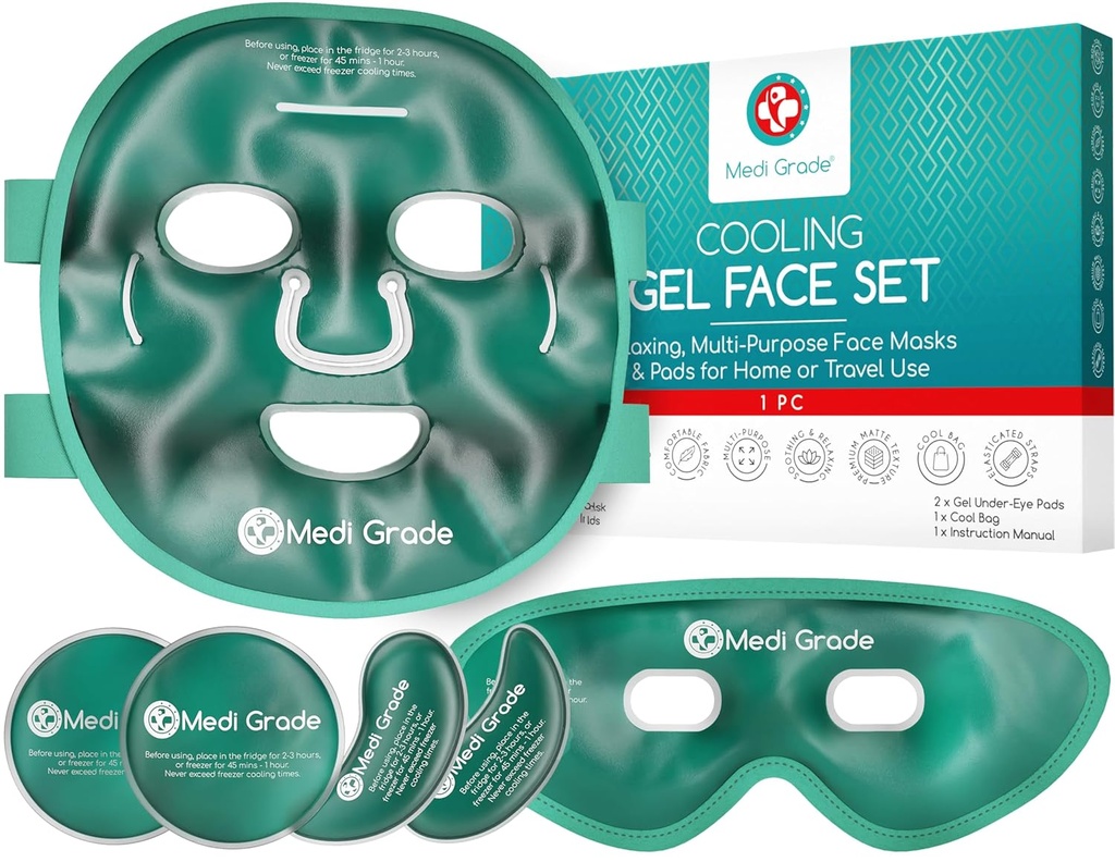 Medi Grade Cooling Ice Face Mask and Cooling Eye Mask for Puffy Eyes & Migraine Relief - Self Care Face Ice Pack with ChillGel Face Ice Mask Technology - Cooling Face Mask, Silmapadjad ja kott