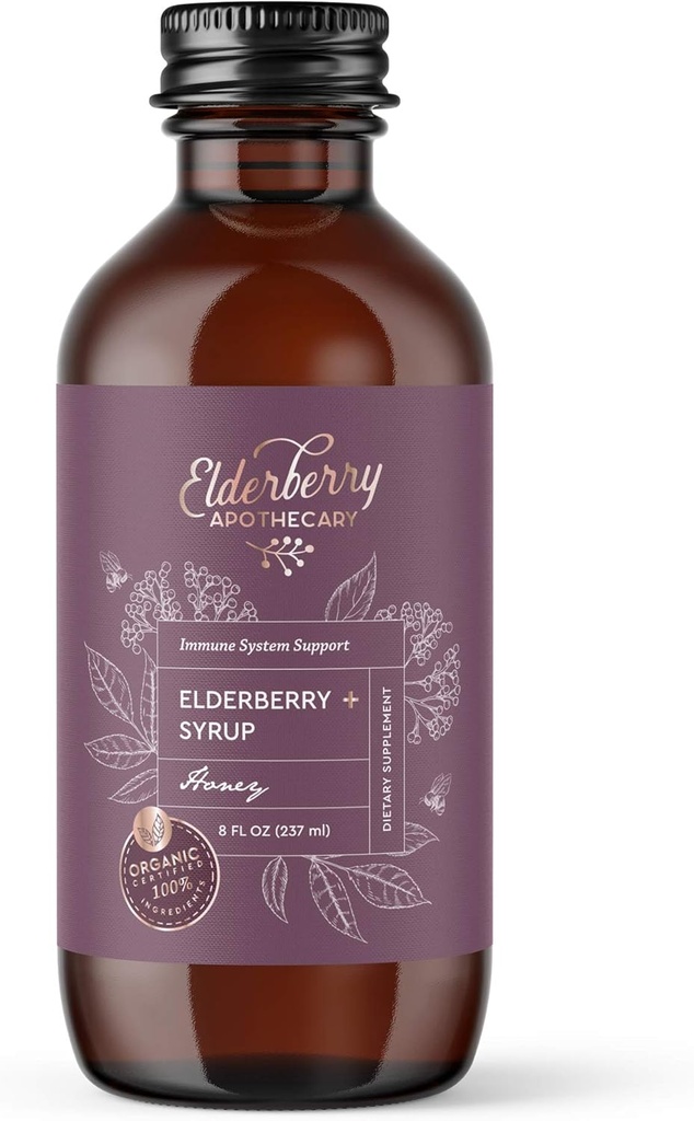 Elderberry Syrup - Maitsev, Pure Black Sambucus Vedel Ekstrakt - Värsked ja orgaanilised Aronia Marjad, Ingveri juur, Kaneel, Echinacea - Toetab immuunsust, looduslik antioksüdant - 8oz