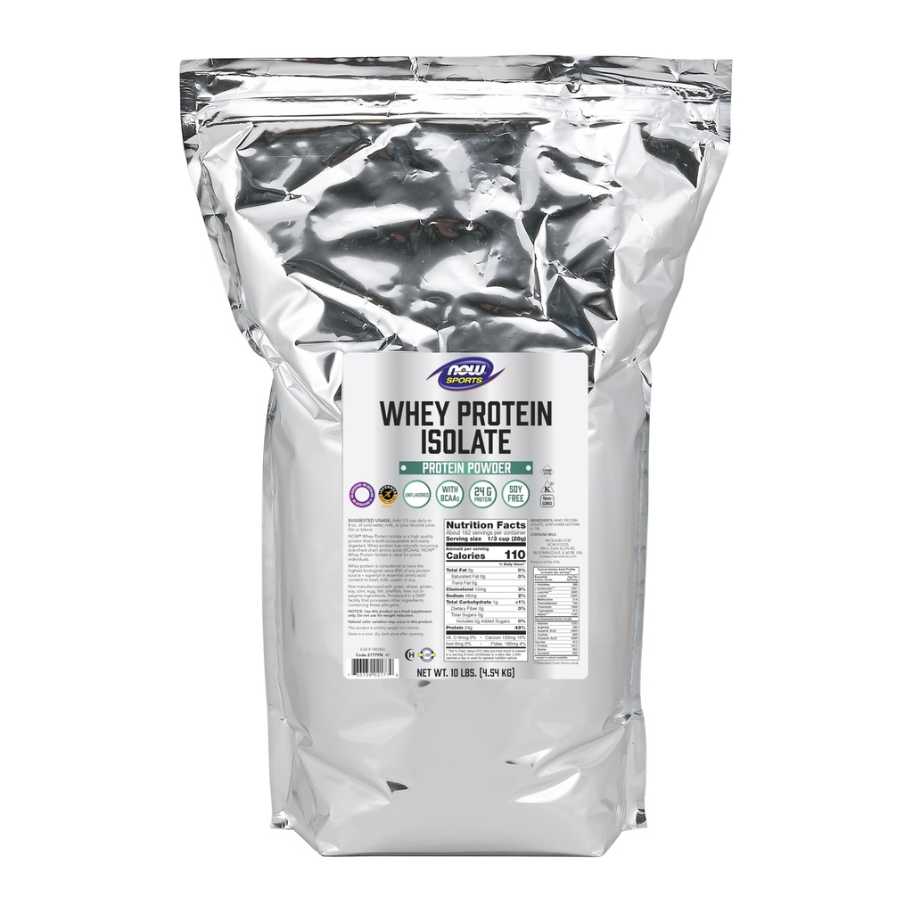 NOW Foods Sport Nutrition, vadakuvalgu isolaat, 25 g BCAA-dega, maitsestamata pulber, 10 naela
