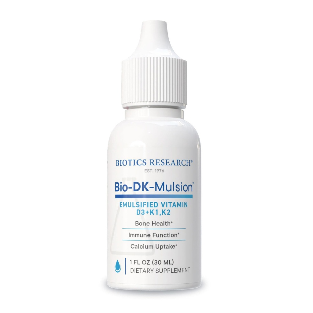 Biotics Research Bio-DK-MulsionTM – emulgeeritud vedel D- ja K-vitamiin, D3 tilk 125 μg & K-vitamiin (K1, K2) 300 μg MK-7-toetab tugevamaid luid, luu-lihaskonna tugevust, tervet südant & BMI 1 fl oz