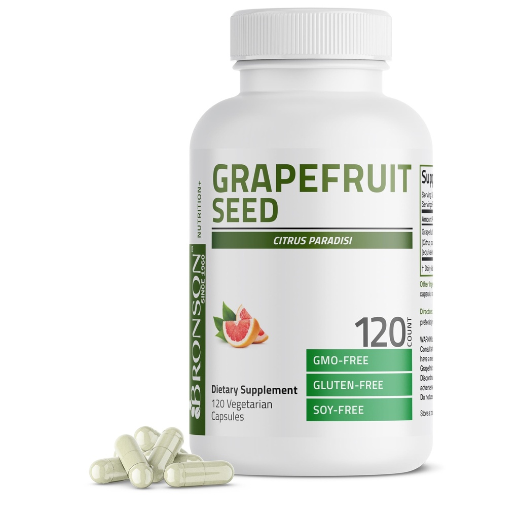 Bronson Greipfruit Seed Extract 500 MG per Serving Citrus Paradisi toetab immuunsüsteemi tervist ja aitab säilitada tervislik seedetrakti - Non-GMO, 120 Vegetarian kapslid