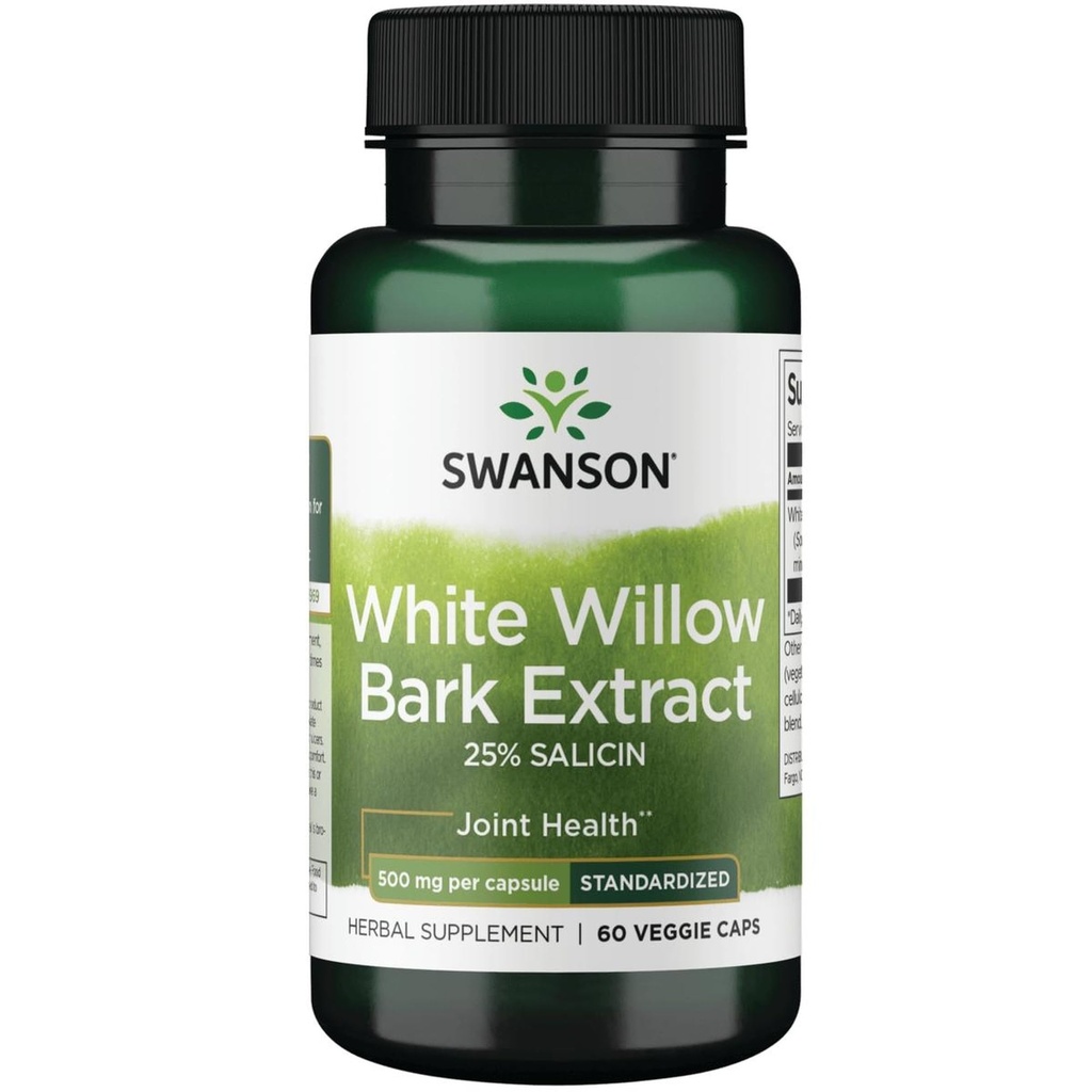 Swanson Maksimaalne tugevus Valge pajukoore ekstrakt-Edendab ühist tuge ja lihaste leevendamist-Standardeeritud 25% Salicin-Natural Supplement ilma kõhuärrituseta (60 Veggie Caps, 500 mg igaüks)