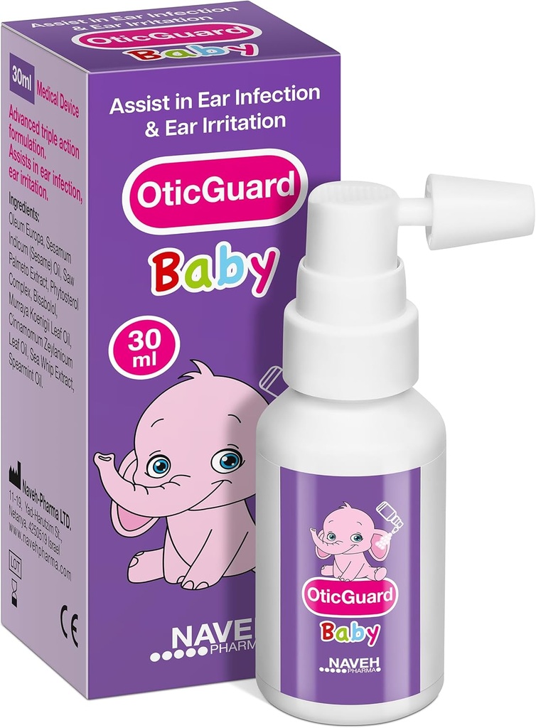 NAVEH PHARMA Otic Guard Baby Ear Drops – Natural Ear Oil for Ear Wax Emoval & Infection Relief – õrn kõrvapuhastaja imikutele, väikelastele ja lastele – Soojendab sügelevad kõrvad ja ujujakõrv