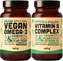 Vegan Omega 3 ja Vegan Vitamiin B Kompleks Kompleks Kompleks Kompleks - Taimne DHA & EPA Rasvhapped, Essential B Vitamiinid Kogu Toiduga Segu, B1, B2, B3, B5, B6, B7, Folaat