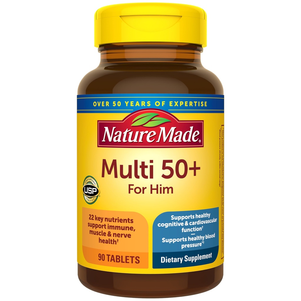 Loodus valmistas üle 50-aastastele meestele multivitamiini, meeste multivitamiinid 50 Plus, igapäevane toitumistoetus, loodus valmistatud multivitamiinid, 90 tabletti, 90 päeva pakkumine