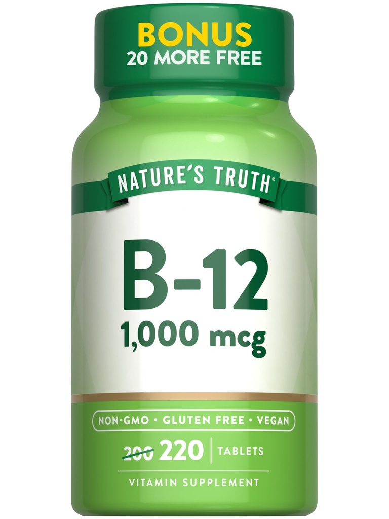 Nature's Truth Vitamiin B12 tabletid | 1000 mcg | 220 Count | Vegan, mitte-GMO ja gluteenivaba toidulisand