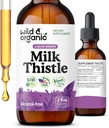 Wild & Organic Piimaohaka ekstrakti tilgad - Maksapuhastuse tugi - Piimaohakas Maks Detox Tinktuur - Silymarin Supplement - Silübum Marianum seemned - Vegan, suhkur ja alkoholivaba - 2 fl oz