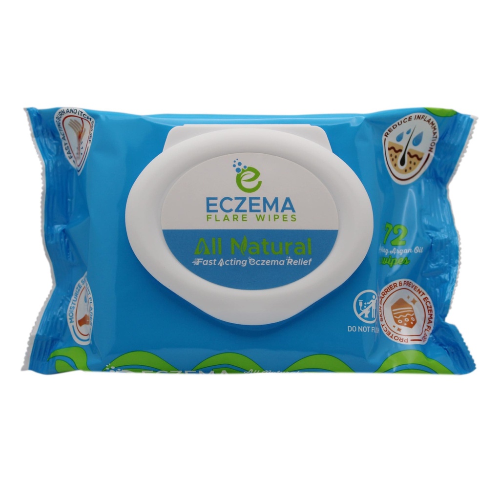 Eczema Flare Wipes® - All-Natural Fast Acting Exema Relief, Anti-Itch, vähendab põletikku ja kaitseb naha barjääri, Soothes & prevents Future Flares, pH-tasakaalustamine, Mugav On-The-Go lahendus 72ct