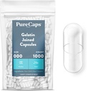 PureCaps USA - Tühja želatiin Pill Kapslid Suurus 000 | 1000 Ühendatud Pillid | Selge | Mitte-GMO sertifitseeritud | SLS, Gluteen, säilitusainevaba