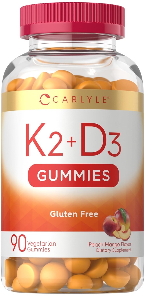 Carlyle Vitamiin D3 K2 Gummies | 90 Count | 5000 IU D3 + 100 mcg MK7 | Taimetoitlane, mitte-GMO ja gluteenivaba vitamiinilisandi