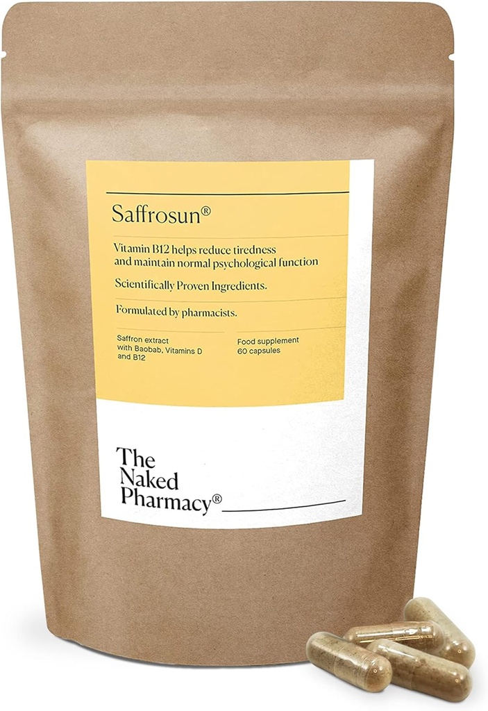 NAKED FARMAATIA | Safran | Looduslikud safranilisandid vitamiin B12 | Kõrge tugevusega | Väsimus ja menopaus | Ei lisaaineid | Vegan | 60 kapslit