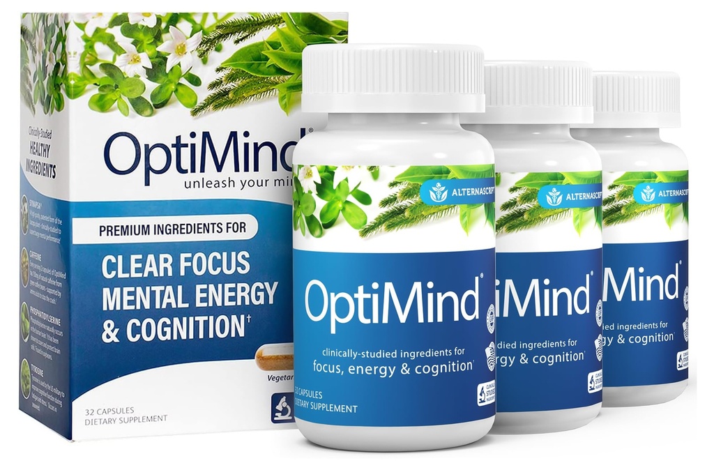 Optimind Bacopa Monnieri aju lisand mälule ja fookusele, nootroopilised fosfatidüülseriiniga, Huperzine A, mitte-GMO, kliiniliselt uuritud koostisosad, 96 kapslit