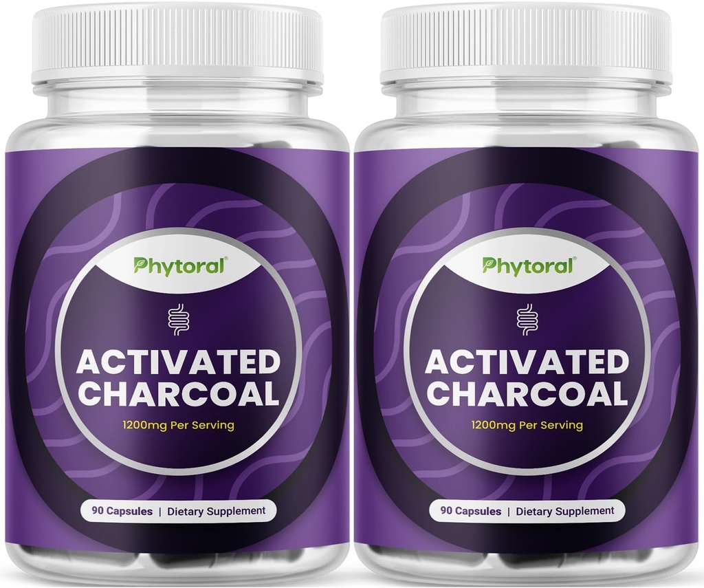 Aktiveeritud söepillid Detox & Cleanse - puhastav kookospähklikapslid 1200 mg ühe serveerimise puhumiseks Relief - Active Detoxification Supplement for Body & Gut Health - 90 Count - 2 Pack