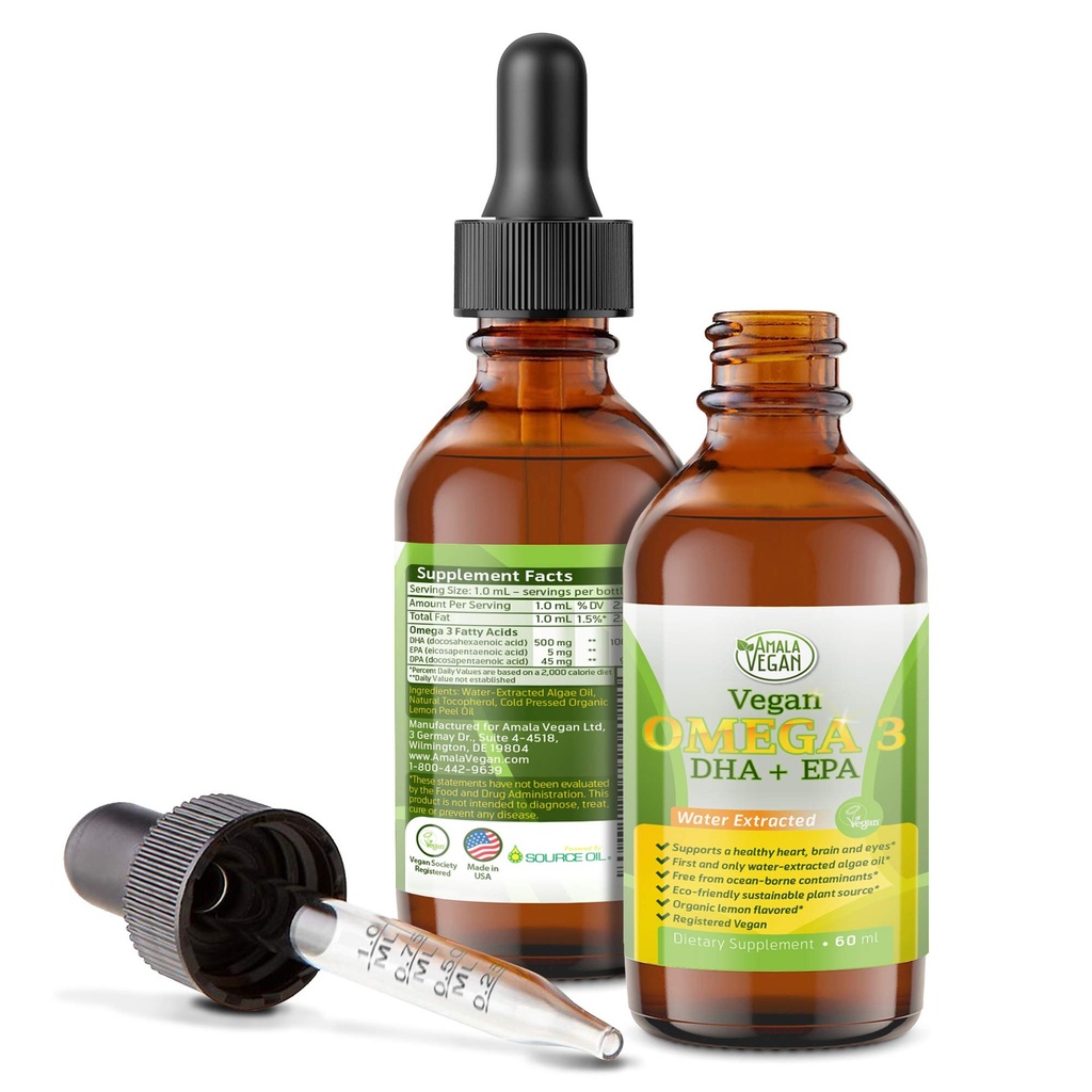 Tugev ja orgaaniline Vegan Omega 3 Vedel täiendus: parem kui kalaõli! Taimne vesi ekstraheeritud vetikaõli - DHA EPA DPA rasvhapped - mitte-GMO-toetab immuunsüsteemi, südant, aju ja liigeste tervist 60 annust