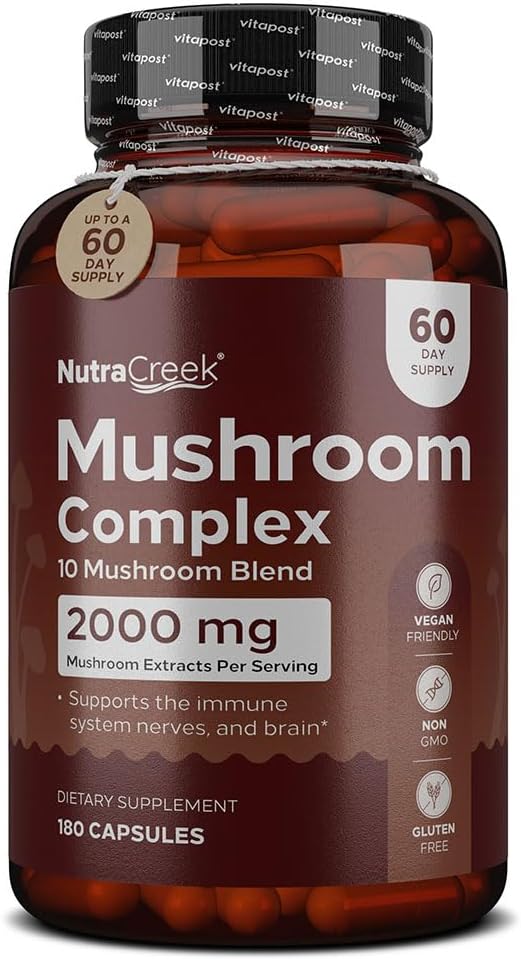 Seenekompleks | Cordyceps Seene, Reishi, Shiitake, Maitake ja Lions Mane Supplement. 10-seene täiendus, mis toetab teie meelt ja keha | 180 seenekapslit