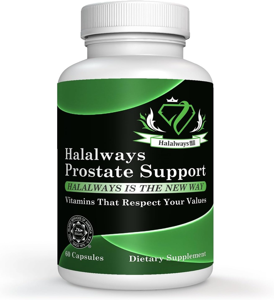 Halalways Prostate Support Certified Halal Supplement (Saw Palmetto, Plant Sterol Complex, Selenium, Pygeum africanum Bark Pulber)