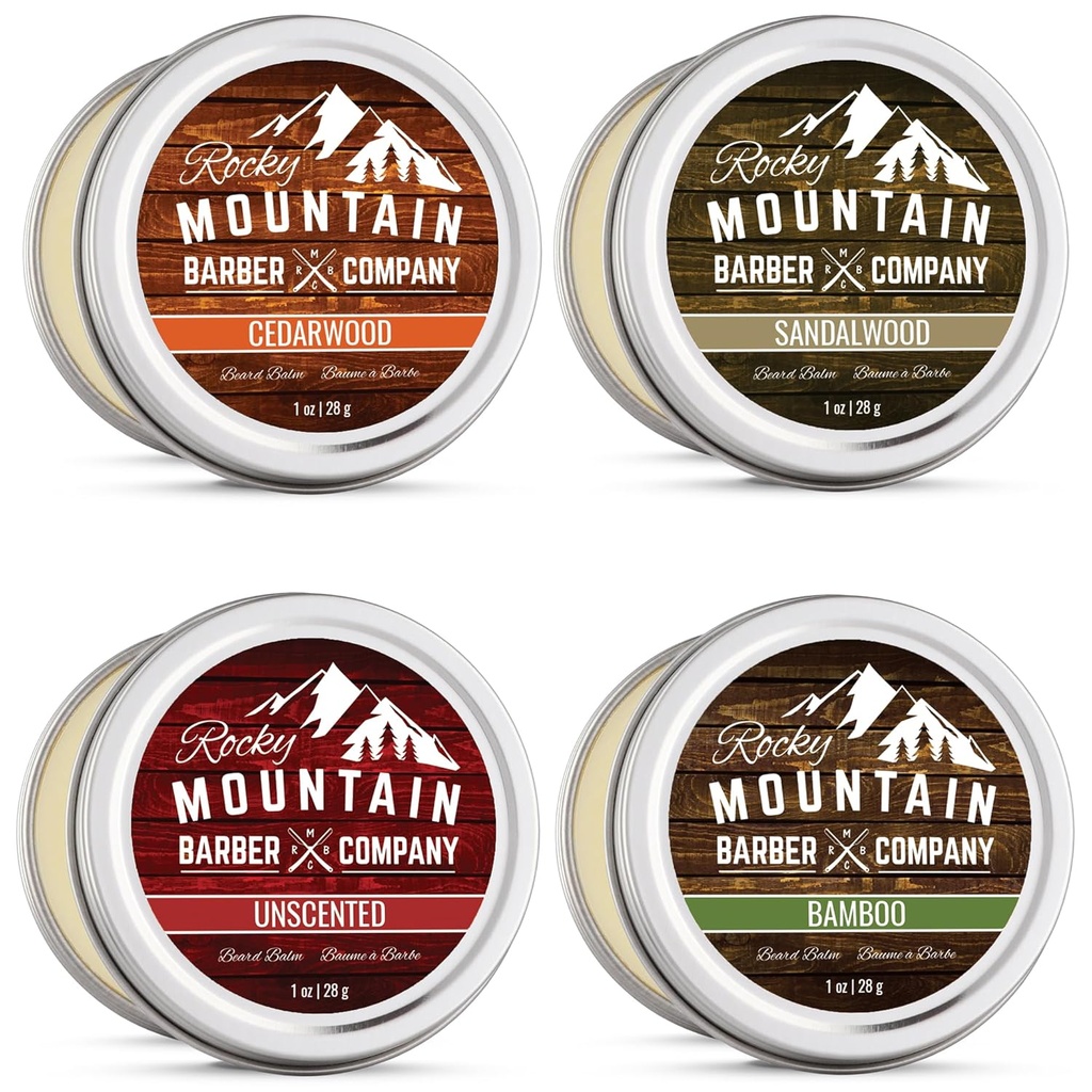 Beard Balm Variety Pack - 4 looduslikku proovi (1 oz iga) argaaniaõli, sheavõi, kookosõli ja Jojoba õli - rikas vitamiine ja mineraale