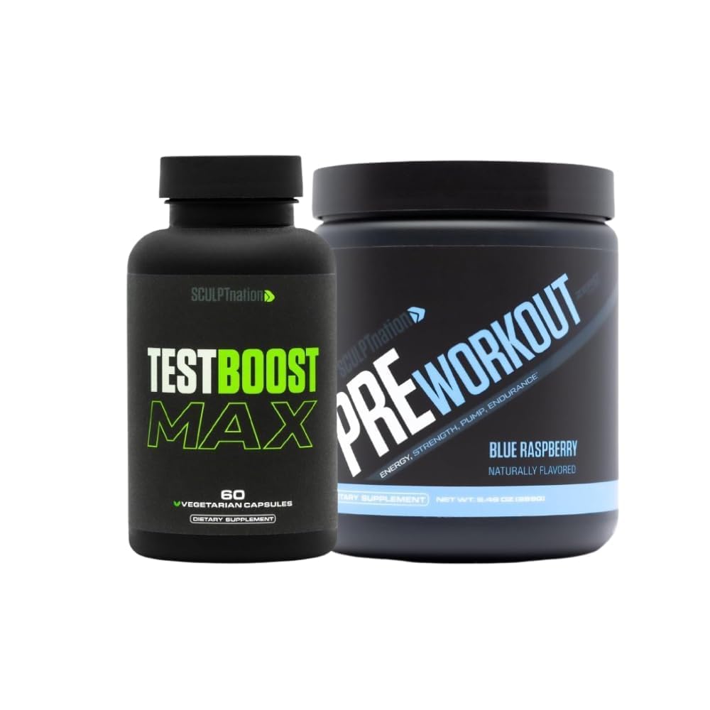 Sculpt Nation V Shred Test Boost Max ja Pre Workout Blue Vaarika Powder Bund