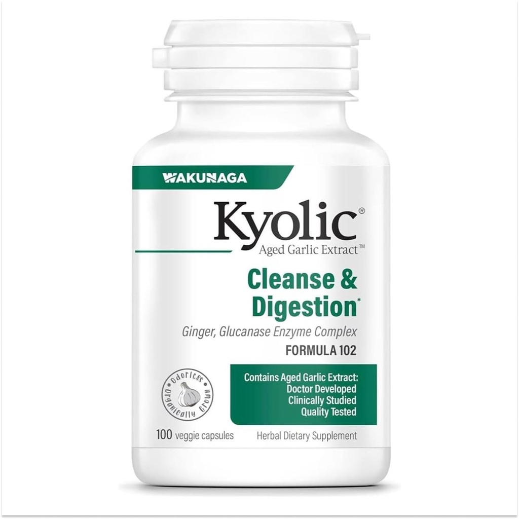 Kyolic Aged Küüslauguekstrakti valem 102, puhastamine ja seedimine, ingveri ja ensüümi kompleks, 100 kapslit
