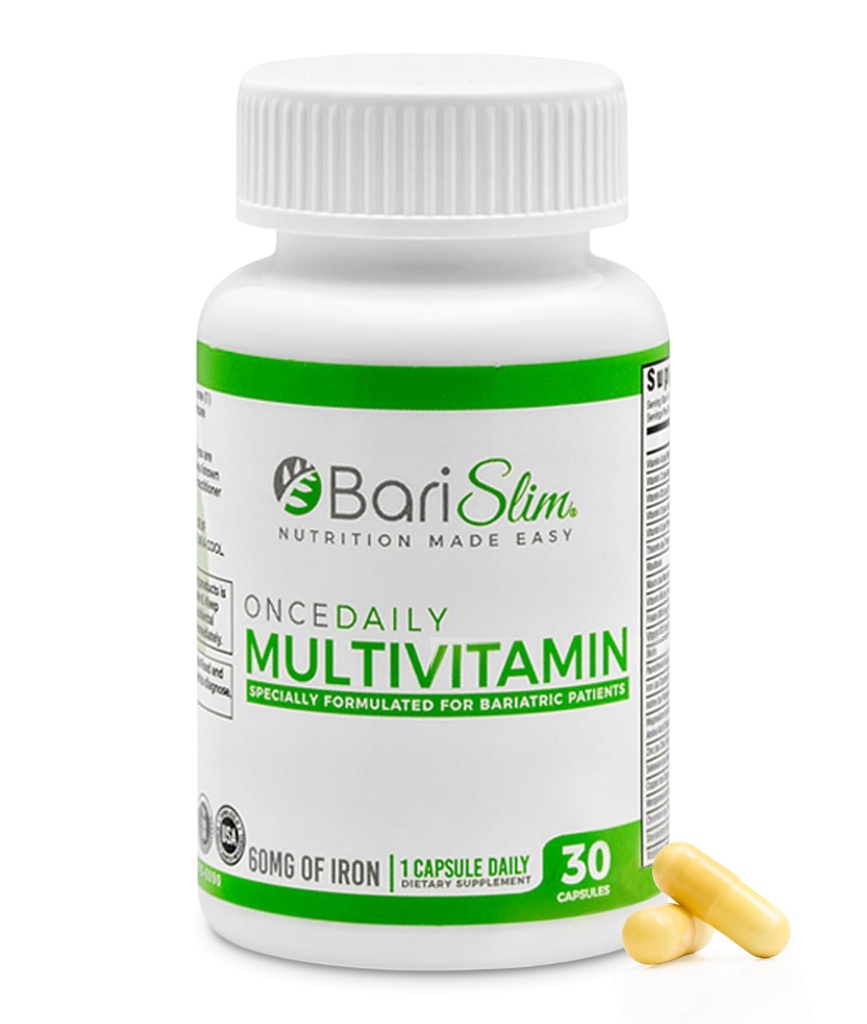 BariSlim üks kord päevas Bariatric multivitamiinikapsel - 60 mg rauda - bariaatriline vitamiin ja täiendus post-kirurgiale, sealhulgas mao möödavool ja mao varrukas | 30 päeva pakkumine
