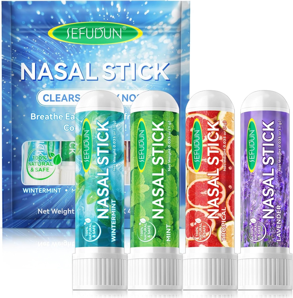 4PCS Nasal Stick, Nasal Inhaler Stick, Inhaler Nasal Stick Sinus Relief & Vertigo Relief, Aromateraapia Inhalaator Valmistatud Eeterlike Õlidega + Mentool (Mint, Talv, Troopiline, Lavendel)