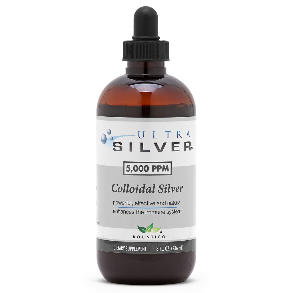 Ultra Silver® kolloidhõbe | 5000 PPM, 8 Oz (236 ml) | Laevad kui (2) 4 Ounce klaaspudelid | Mineraallisand | Tõeline kolloidhõbe - Dropperiga