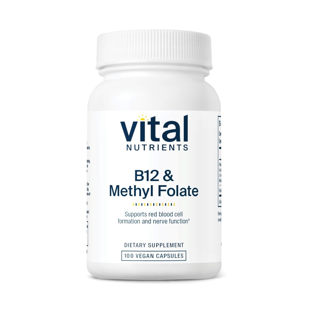 Vitamiin B12 ja metüülfolaat | Vegan Metüülitud Folaat & B12 täiendus | 5-MTHF Plus B12 toetab närvisüsteemi ja ainevahetust * | Gluteen, piimatooted, sojavaba | 100 kapslit