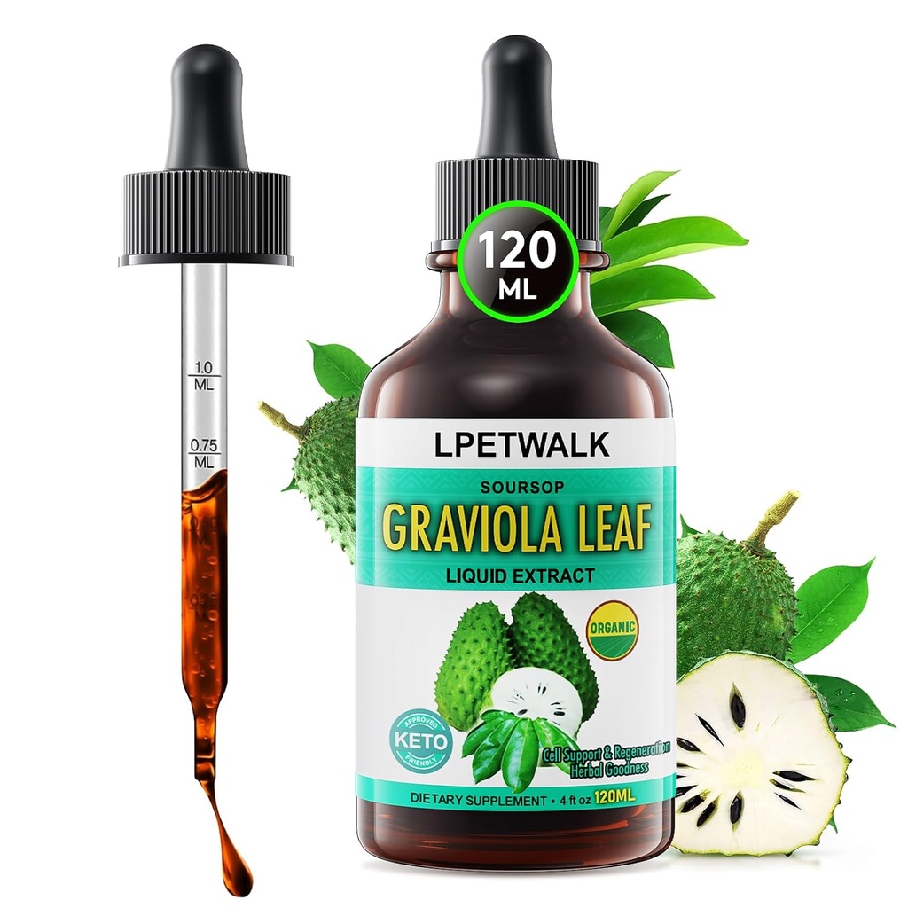 4 Fl Oz Soursop Graviola Leaf ekstrakt Vedel tilgad - Natrual Guanabana Lehtede tilk - Orgaaniline Soursop Bitters Vedel õli, 98% imendumine, 120ML Suur maht