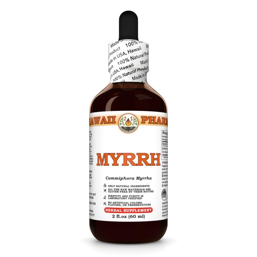 Myrrh Liquid Extract, Organic Myrrh (Commiphora myrrha) Tinkcture Herbal Supplement, Hawaii Pharm, Made in USA, 2 fl.oz