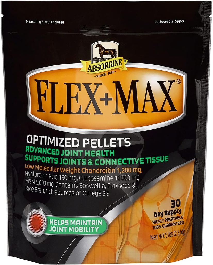 Absorbiini Flex + Max Horse Joint Supplement Pelletid, väga maitsev, põhjalik Hobuste valem koos Glükosamiini, MSM, Chondroitin & Flaxseed, 5lb Bag / 30 päeva varu