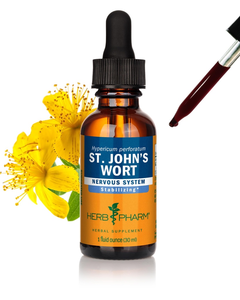 Herb Pharm St. John's Wort Vedelik ekstrakt positiivse meeleolu ja emotsionaalse tasakaalu, roo alkohol, 1 kuup