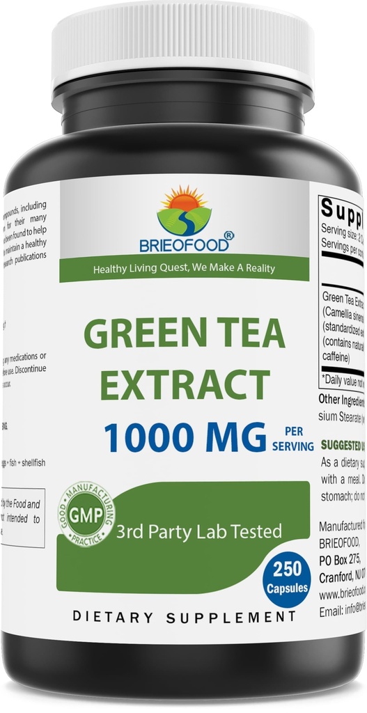 Brieofood Green Tea Extract 1000 mg per Serving (Min 50% Polyphenols) - 250 kapslit - 3. Party Lab Testitud puhtus ja kvaliteet