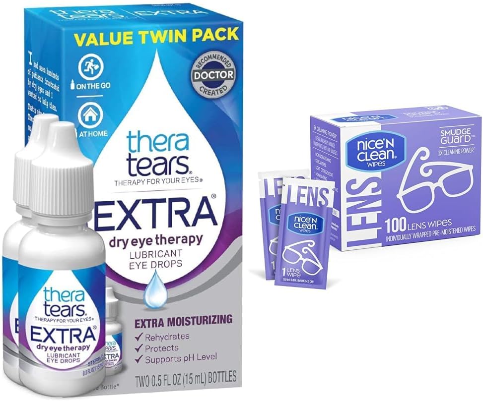 TheraTears Extra Kuivad Silmatilgad, 2 Count & Nice 'n Puhas 100 SmudgeGuard Lens Pühib Komplekti