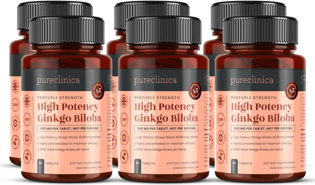 pureclinica kõrge potentsi Ginkgo Biloba 30 000 mg x 540 tabletti (6 pudelit 90) - 18 kuud pakkumine - 5 korda tugevus konkurentide tooted