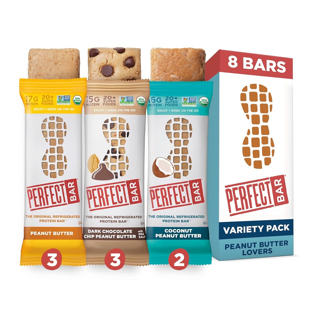 Perfect Bar Original Refrigerated Protein Bar, Maapähklivõi armastaja sordikomplekt, 2,2 - 2,5 Ounce Bar, 8 Count