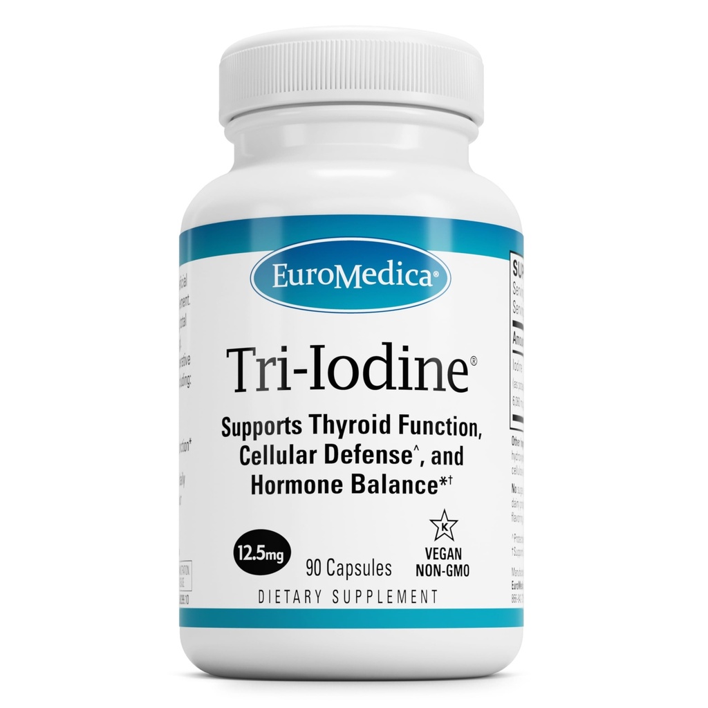 EuroMedica Tri-jood - Toetada kilpnäärme tervist - Aids Hormoon Tasakaalu Molekulaarse joodi Kelp - Omadused Kaaliumjodiid Ja Naatriumjodiid - Aju Ja Energia Toetus - 12, 5 mg, 90 kapslit