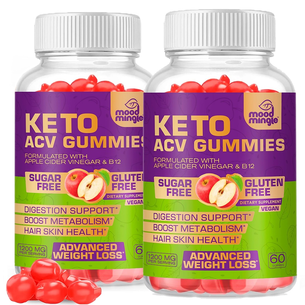 Keto ACV Gummies Gluten & Sugar-Free Õunasiider Äädikas Gummies Advanced Kaalulangus - Kiire rasvapõletaja Dieet täiendus Naistele Mehed - 60 Gummies (1000MG) (2-Pack)