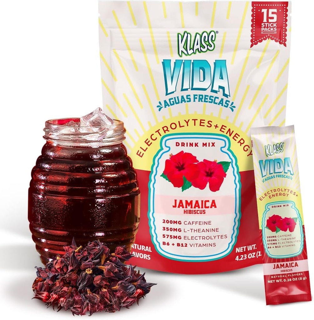 Hüdratsioon + energia elektrolüütide joogisegu – Hibiscus Agua Fresca Flavor | Suhkruvaba pulber kofeiini, L-teaniini, kookosvee ja mineraalidega | 15 ühekordselt kasutatavat pulgapakendit, madala kalorsusega