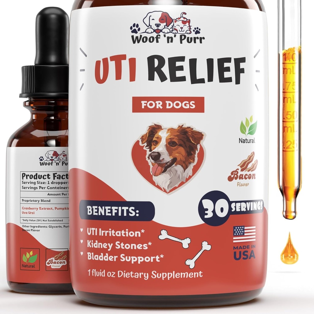 Looduslik koera UTI Ravi - Koer UTI - Koerte kuseteede infektsiooni ravi - UTI koera ravi - Koer UTI lisand - Koer UTI Jõhvikas - Koer Jõhvikalisand - 1 fl oz - Peekonimaitse