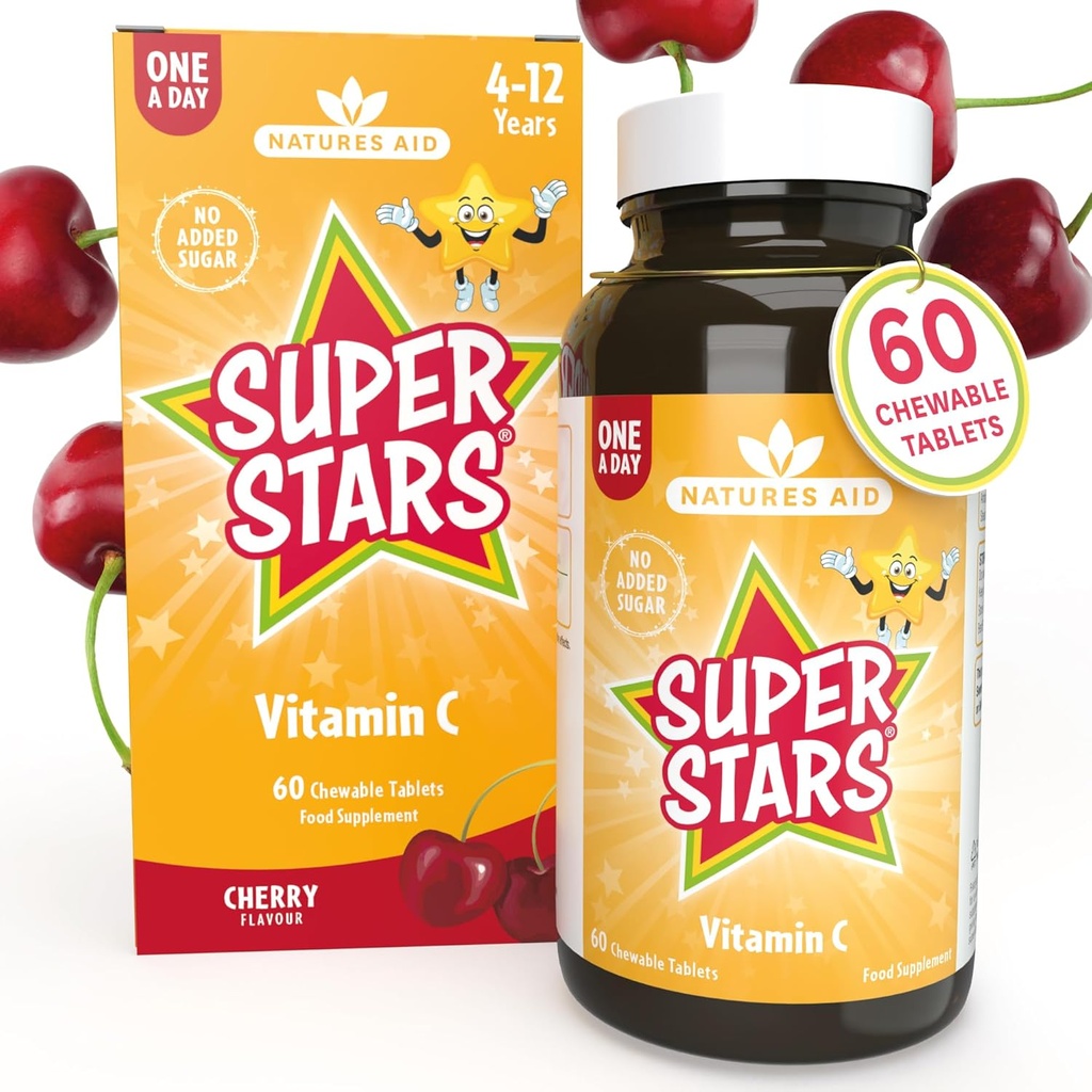 Hemir Natures Aid Super Stars C-vitamiini lastele 4-12 aastat, 60 närimistabletti