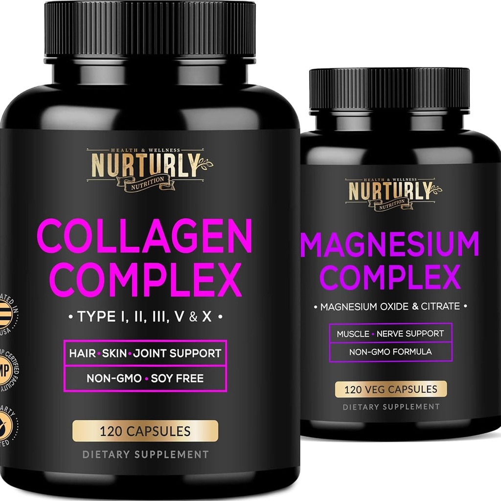 Magneesiumtsitraat & Oksüdi 500mg komplekslisand ja mitme kollageenpeptiidi pulbrikapslid - suure neeldumise maksimaalne tugevus - hüdrolüüsitud kollageenpeptiidid