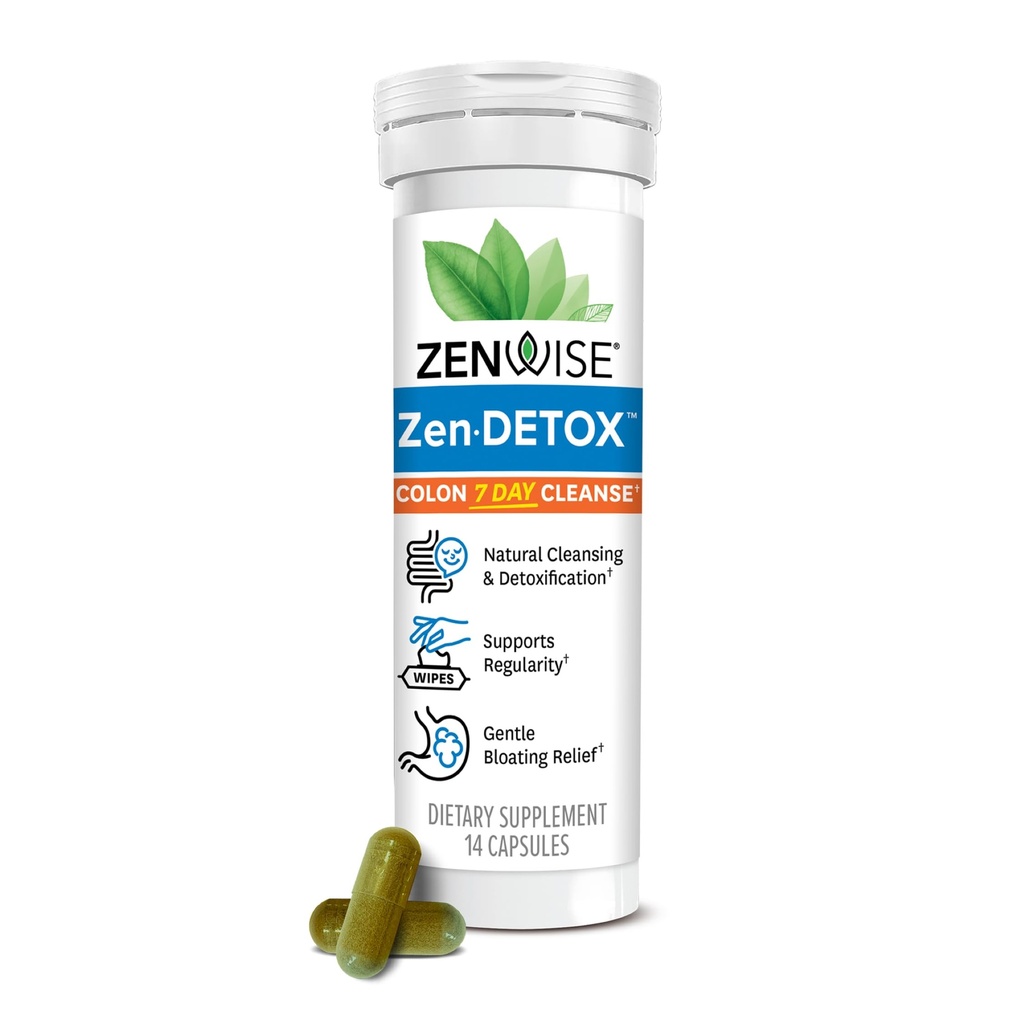 Zenwise Health 7-päevane Colon Detox Cleanse seedetrakti tervise jaoks - Gut Detox pillid seedimiseks ja puhumiseks - taimse segu Psyllium Husk, Senna Leaf, Bromelain, ACV ja probiootikumid - 14 Count