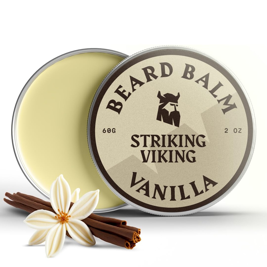 Striking Viking Beard Balm meestele - Leave in Beard Conditioner - Styling Balm valmistatud looduslikult saadud habemevõi, Argan & Jojoba Oils (2 Ounce (Pack of 1), Vanilla)