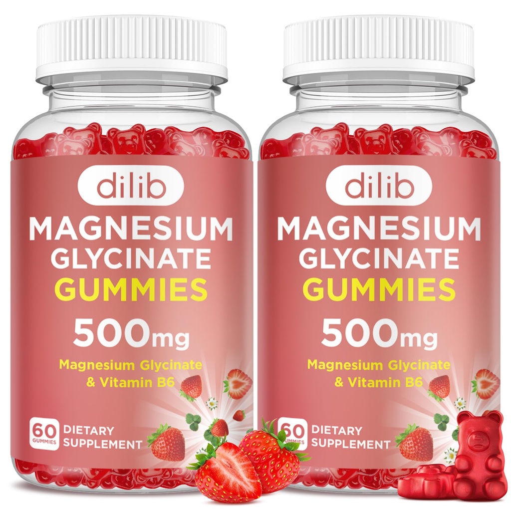 Magneesium Glütsinaat Gummies 500mg täiskasvanutele ja lastele Magneesiumilisandiga vitamiin B6-Natural Calm Gummies-Calm Mood, Lihased & Sleep Support-Maasikas Maitse, 120 Gummies