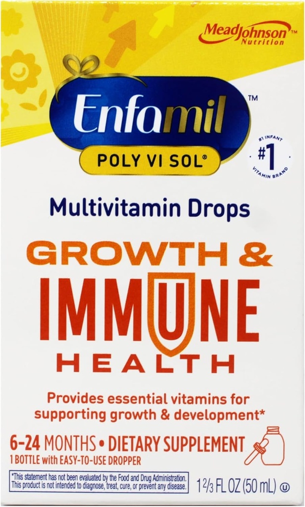 Enfamil Prenataalid Ja Beebi Vitamiinid Polü-Vi-Sol Raud Multivitamiinilisandi tilgad imikutele ja väikelastele, Puuviljad, 50 ml