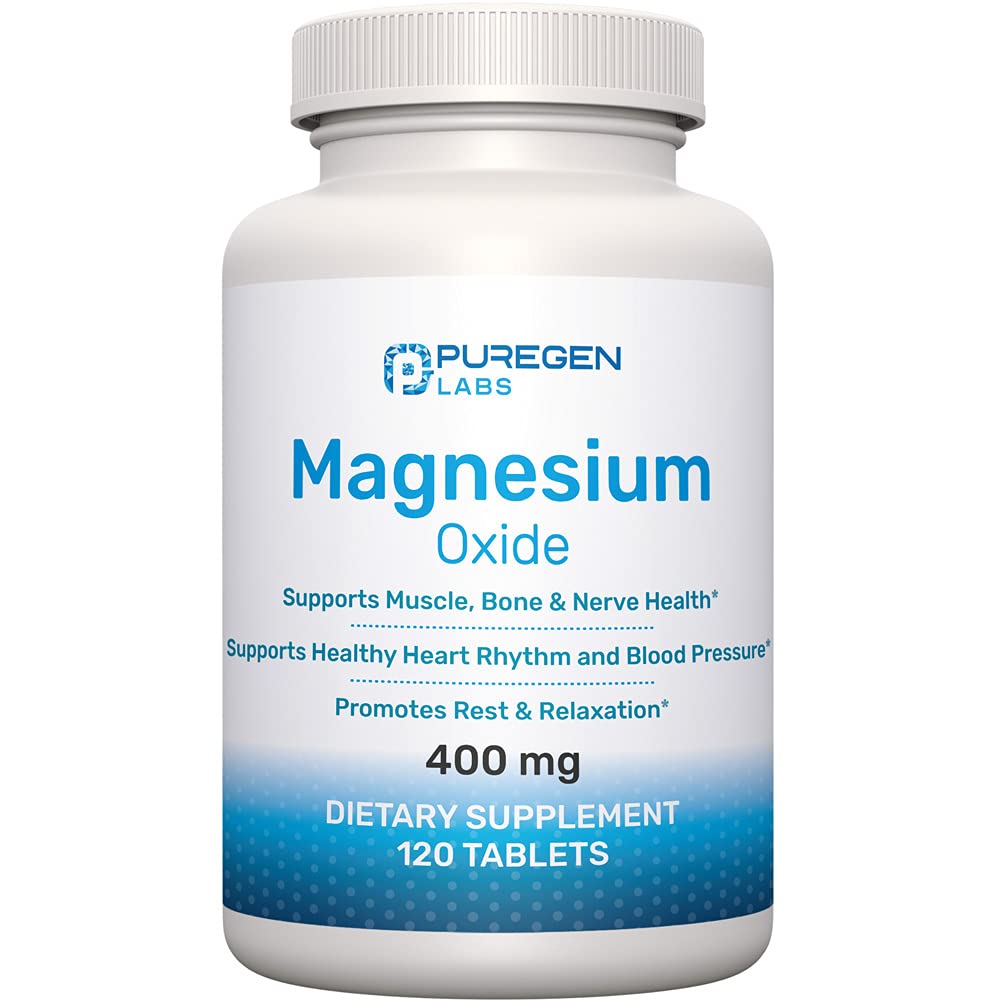 Magneesium 400mg [suure tugevusega] täiendus - magneesiumoksiid immuunsuse toetamiseks, lihaste taastamiseks, jalgade krambid ja lõdvestumine 120 tabletti
