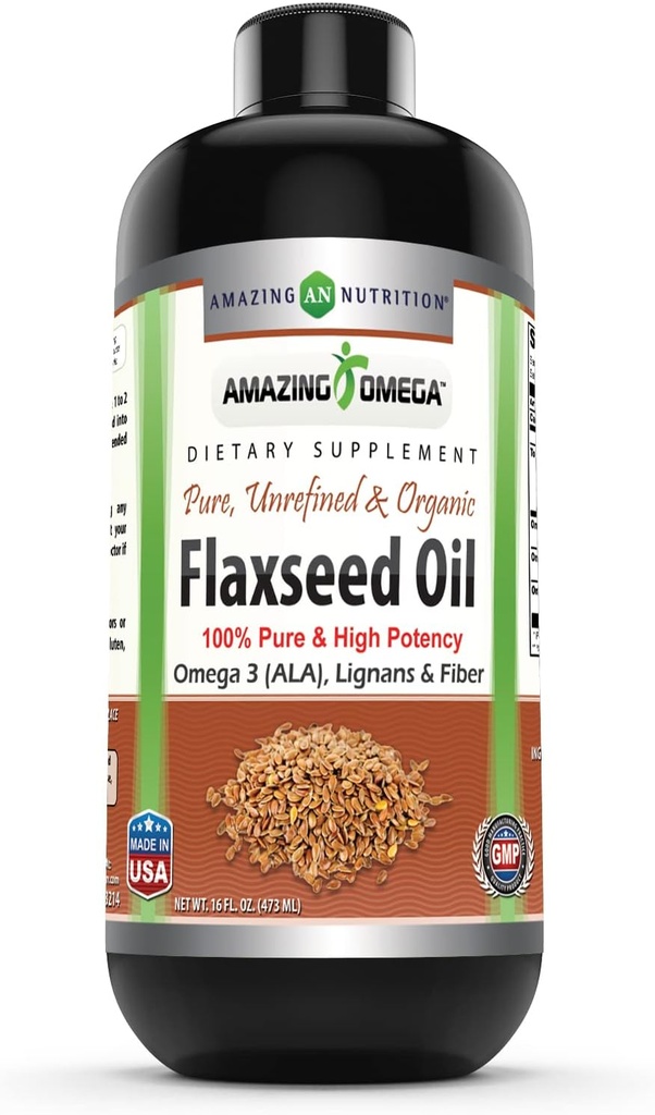 Amazing Omega linaseemneõli täiendus | Omega 3, Lignans & Fiber | 16 Oz | Mitte-GMO | Gluteenivaba | Valmistatud USA-s