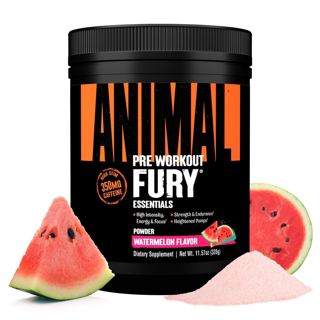 Animal Fury Pre Workout Pulber - Arbuus, 350mg Kofeiin, BCAA Aminohapped, 2g Beeta-alaniin, tsitrulliin ja türosiin, energia, fookus, tugevus, vastupidavus, ettevalmistus meestele ja naistele, 20 Servings