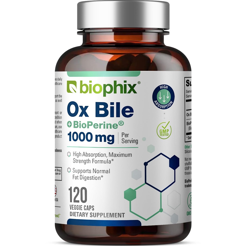 biofiks Ox Bile 1000 mg koos BioPerine 120 Veggie kapslitega - Suure imendumisega seedetrakti ensüümide lisand - Maks Metaboolne GI rasv Ainevahetustoetus